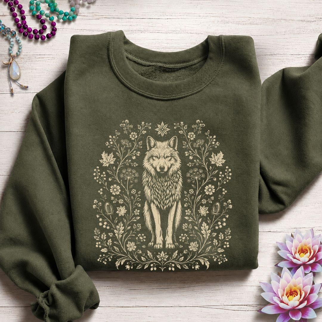 Printify Sweatshirt Vintage Wolf Sweatshirt Military Green / S