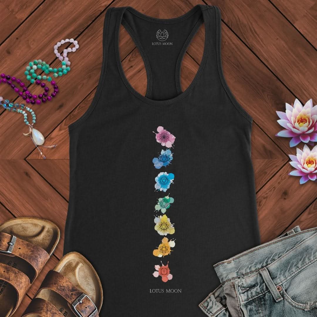 Watercolor Chakras Tank Solid Black