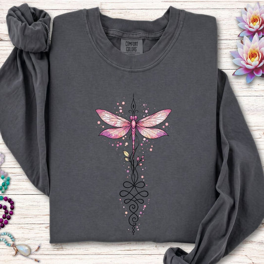 Watercolor Unalome Dragonfly Long Sleeve Tee Pepper