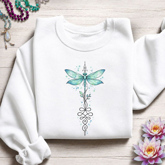 Watercolor Unalome Dragonfly Sweatshirt White