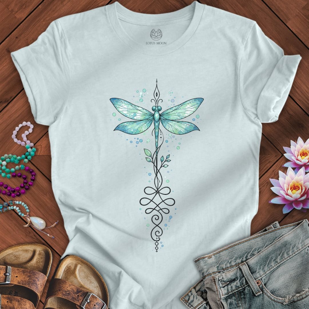 Printify T-Shirt Watercolor Unalome Dragonfly Tee Heather Ice Blue / S