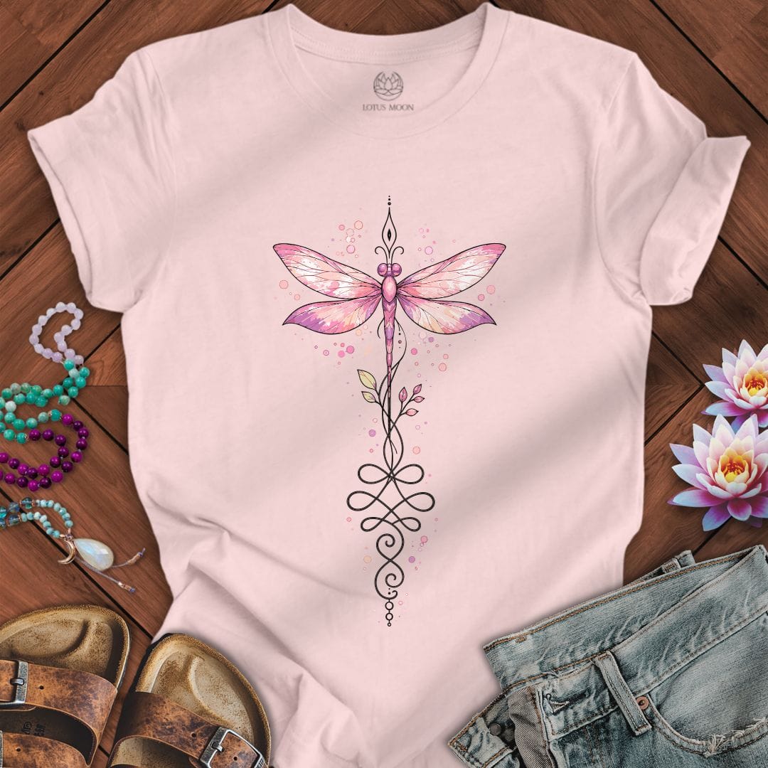 Printify T-Shirt Watercolor Unalome Dragonfly Tee Soft Pink / S