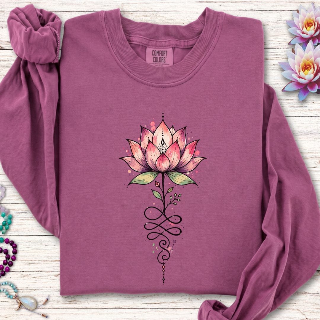 Printify Long-sleeve Watercolor Unalome Lotus Long Sleeve Tee Berry / S