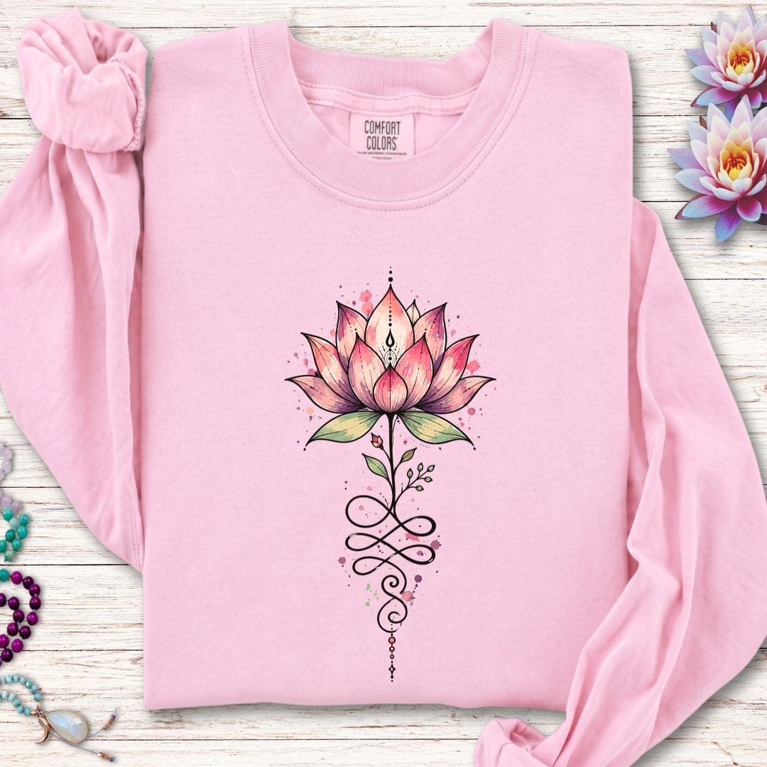 Printify Long-sleeve Watercolor Unalome Lotus Long Sleeve Tee Blossom / S