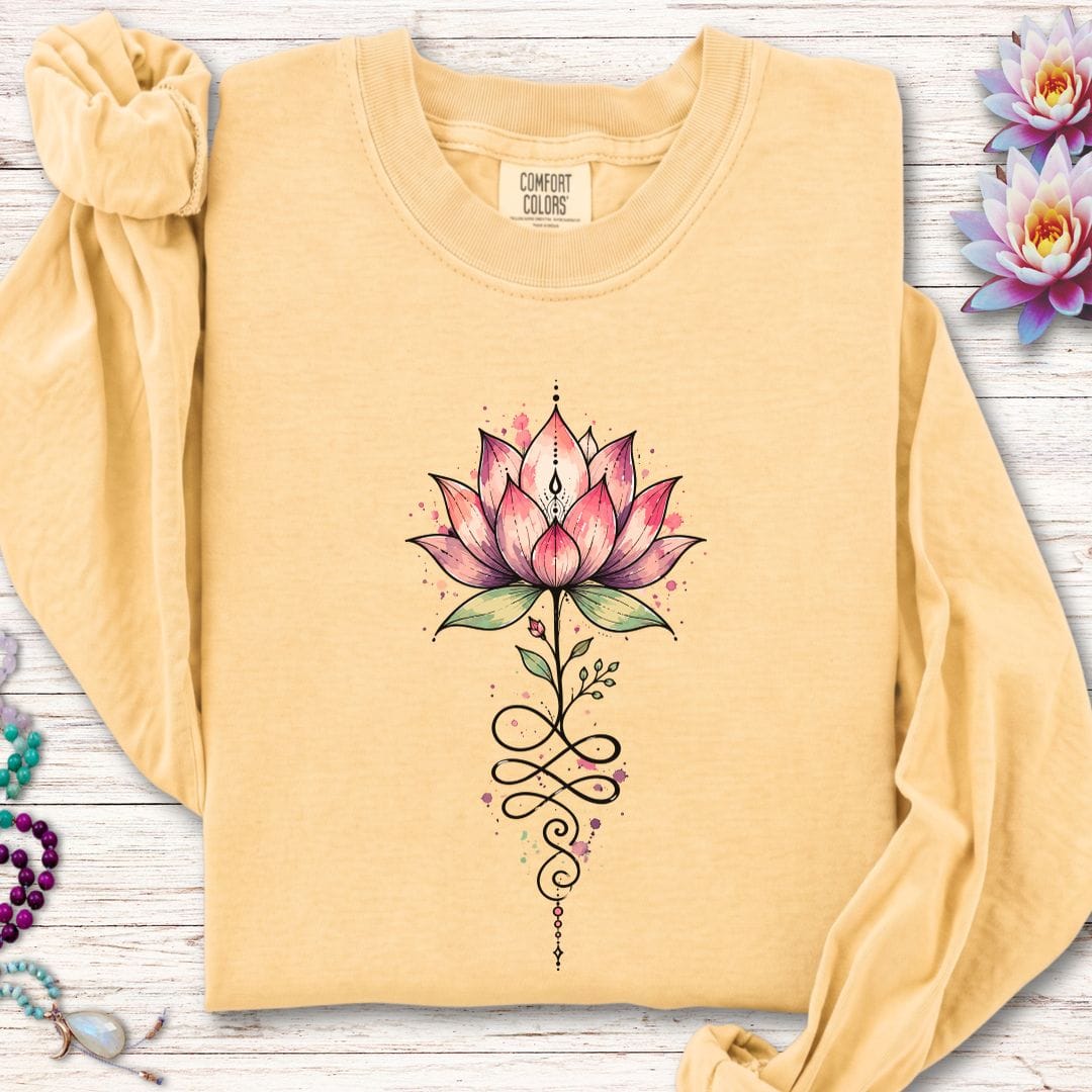 Printify Long-sleeve Watercolor Unalome Lotus Long Sleeve Tee Butter / S