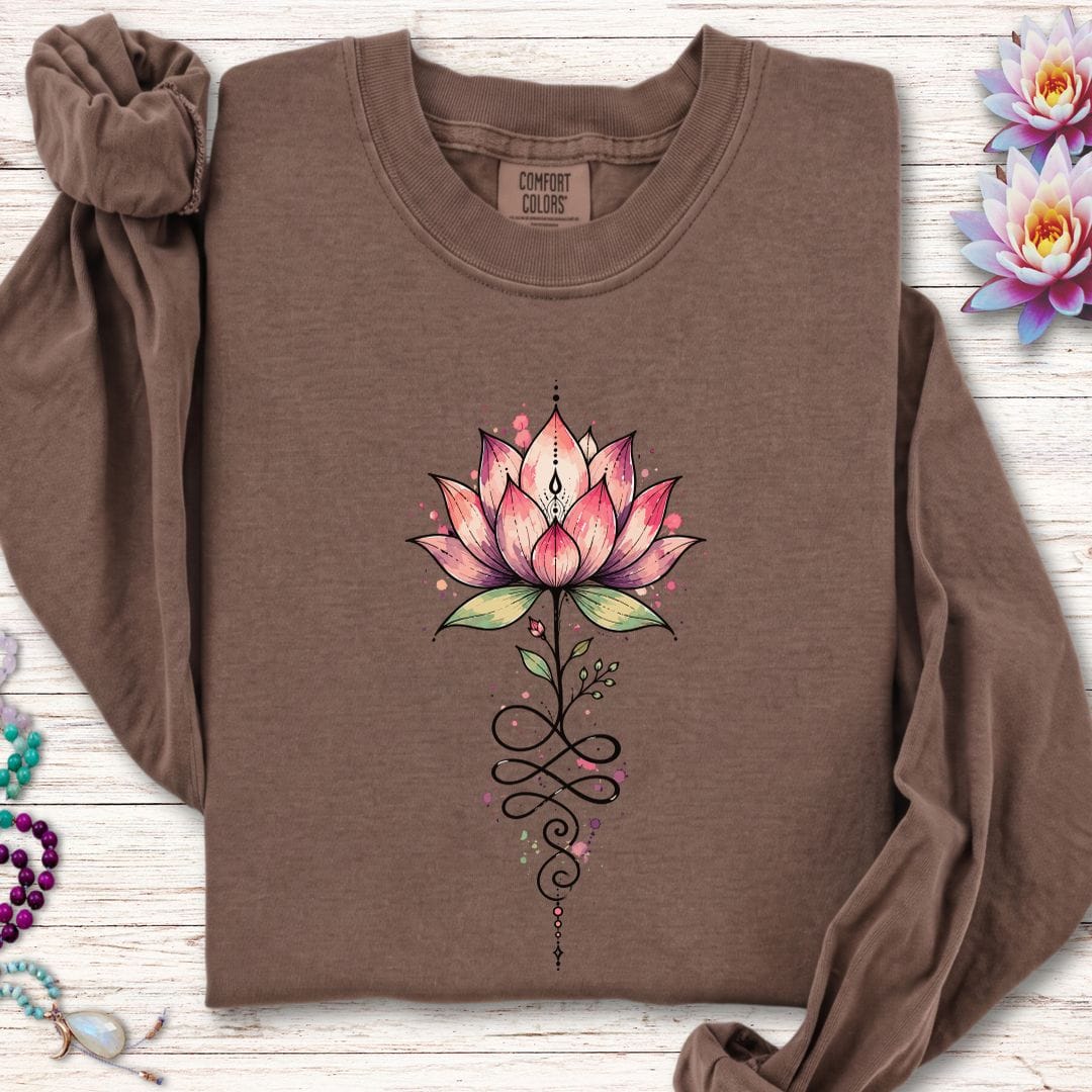 Printify Long-sleeve Watercolor Unalome Lotus Long Sleeve Tee Espresso / S