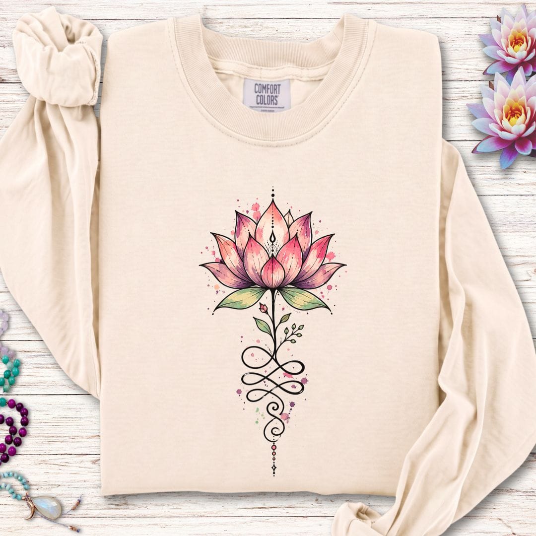 Printify Long-sleeve Watercolor Unalome Lotus Long Sleeve Tee Ivory / S