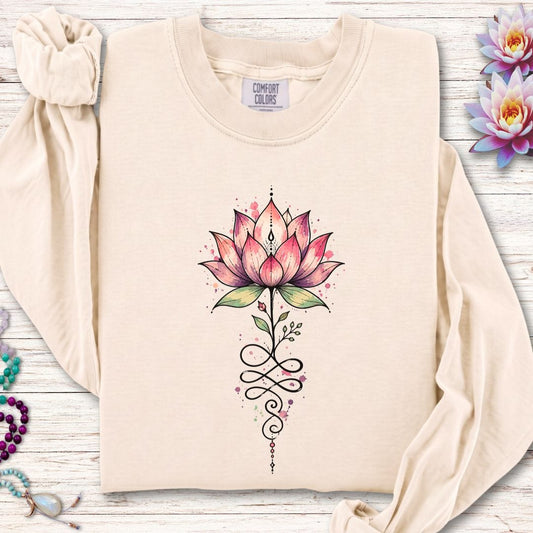 Watercolor Unalome Lotus Long Sleeve Tee Ivory