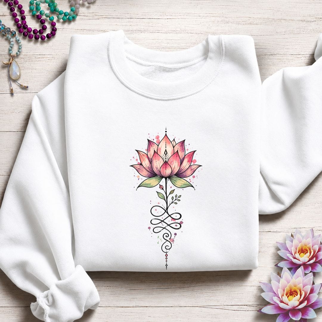 Watercolor Unalome Lotus Sweatshirt White