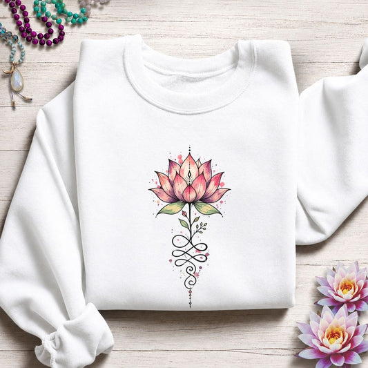 Watercolor Unalome Lotus Sweatshirt White