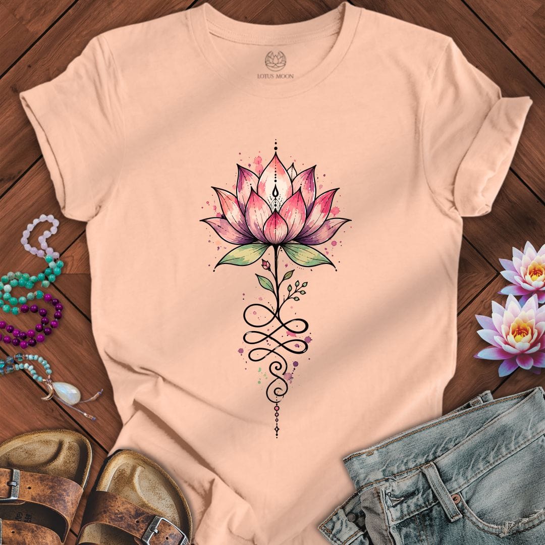 Watercolor Unalome Lotus Tee Peach