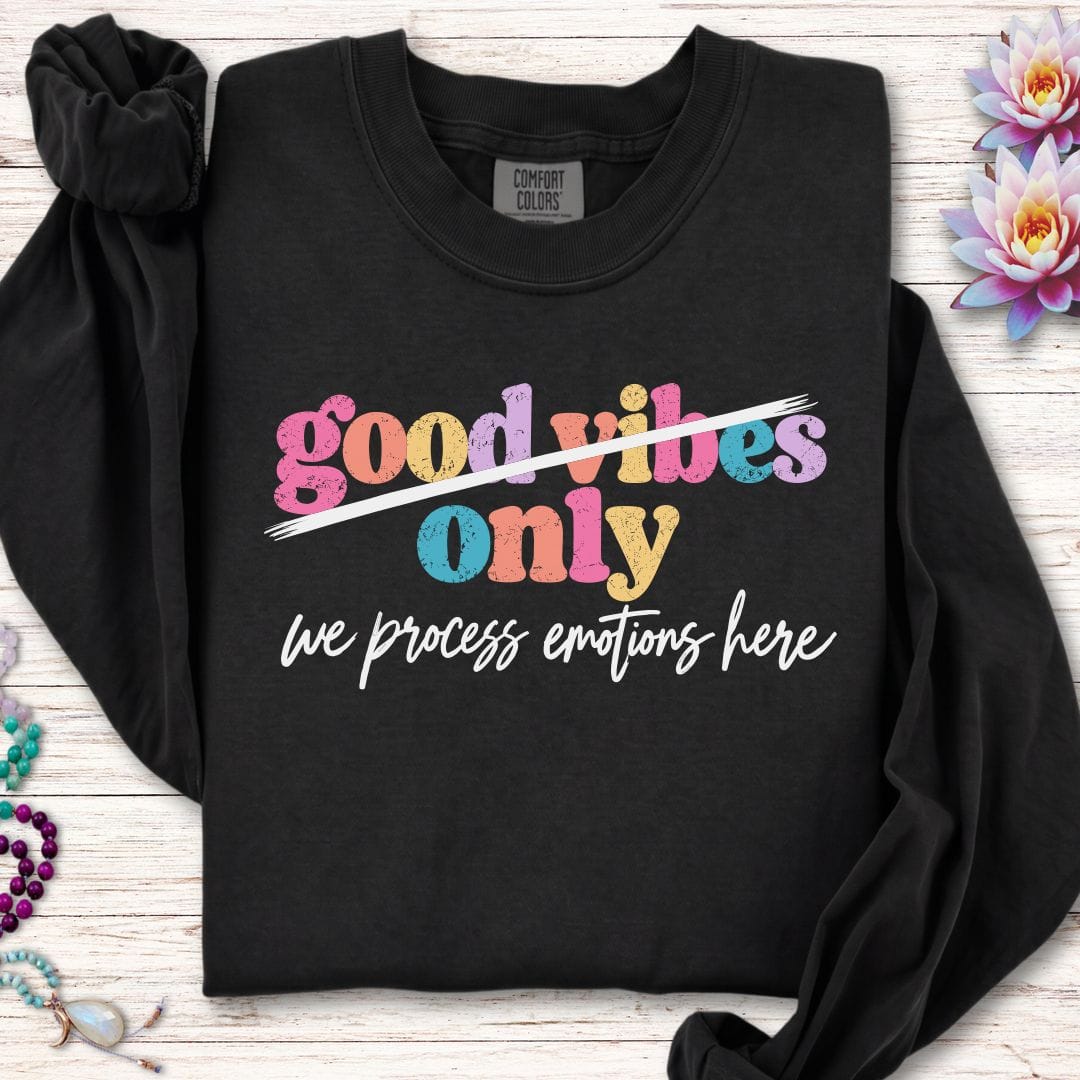 Printify Long-sleeve We Process Emotions Long Sleeve Tee Black / S