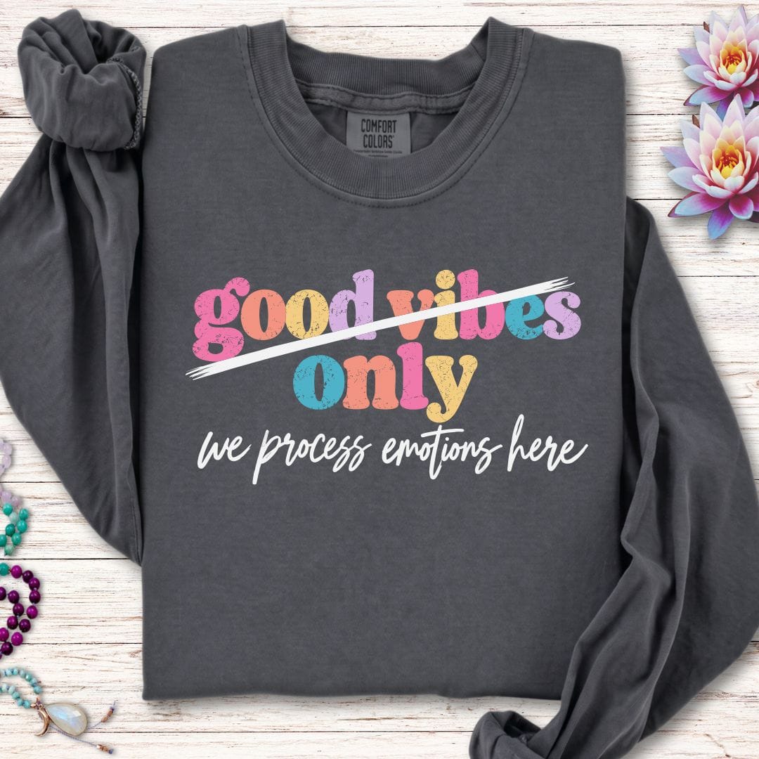 Printify Long-sleeve We Process Emotions Long Sleeve Tee Pepper / S