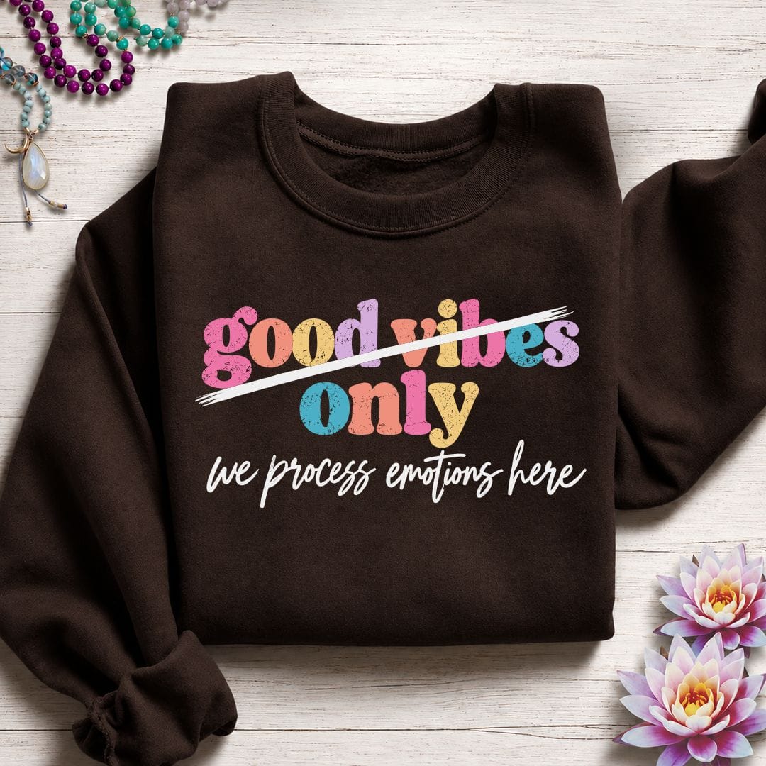 Printify Sweatshirt We Process Emotions Sweatshirt Dark Chocolate / S
