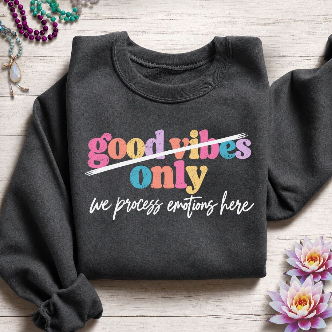 Printify Sweatshirt We Process Emotions Sweatshirt Dark Heather / S