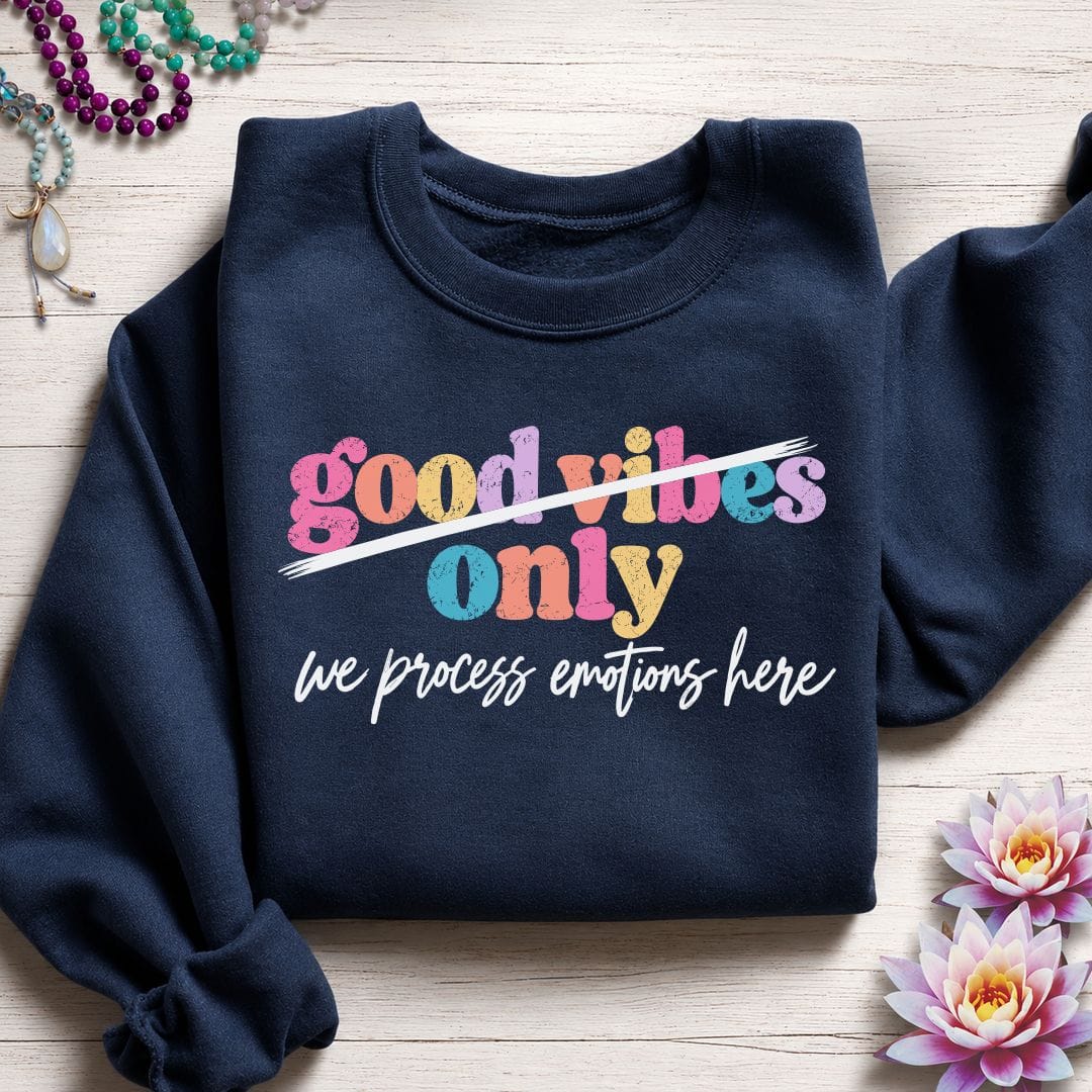 Printify Sweatshirt We Process Emotions Sweatshirt Navy / S