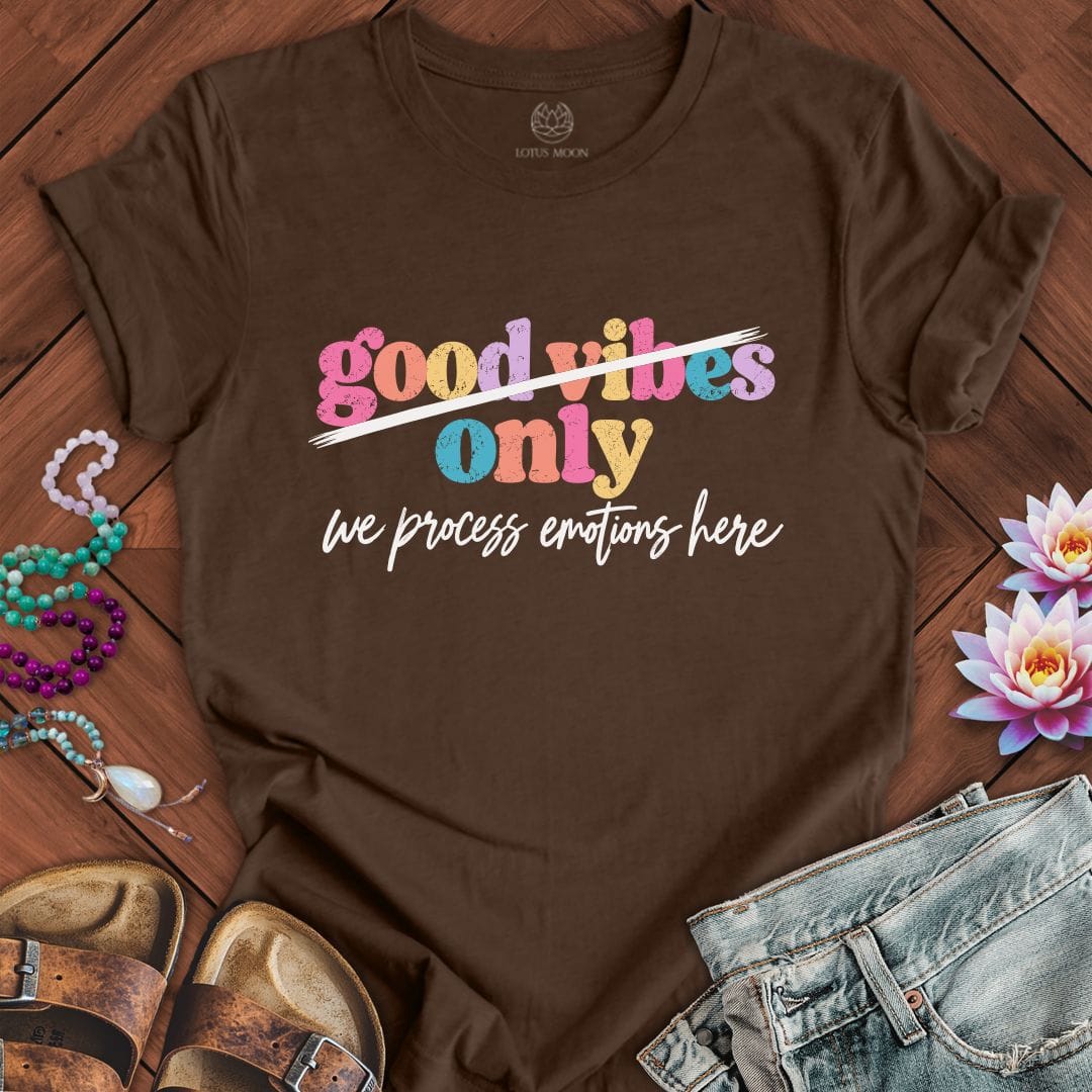 Printify T-Shirt We Process Emotions Tee Heather Brown / S