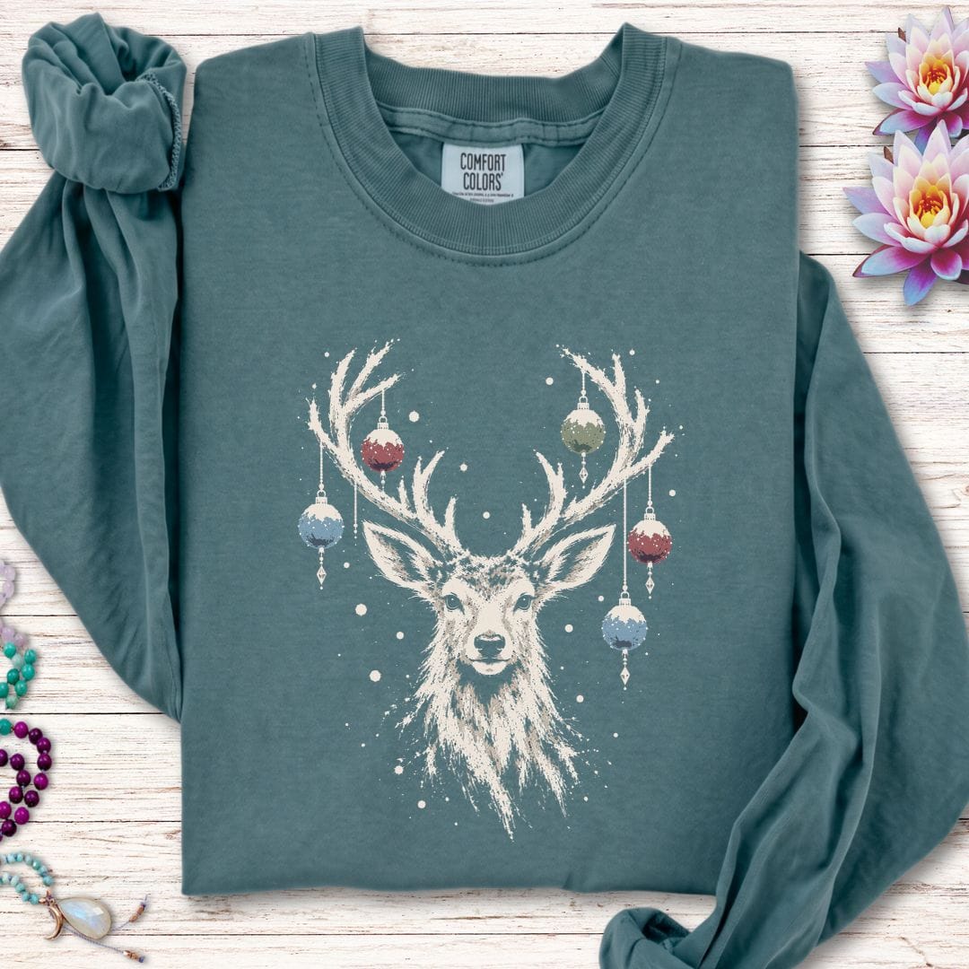 Whimsical Deer Long Sleeve Tee Blue Spruce