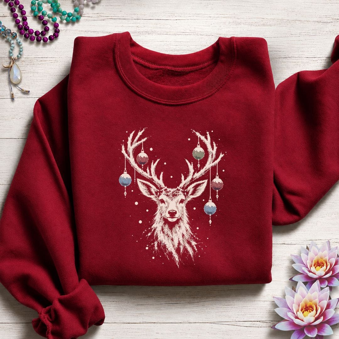 Whimsical Deer Sweatshirt Cardinal Red