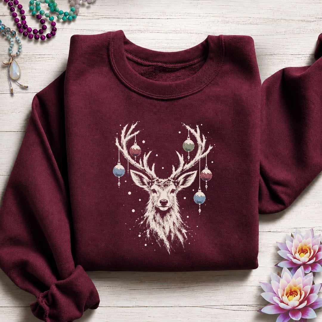 Whimsical Deer Sweatshirt Maroon