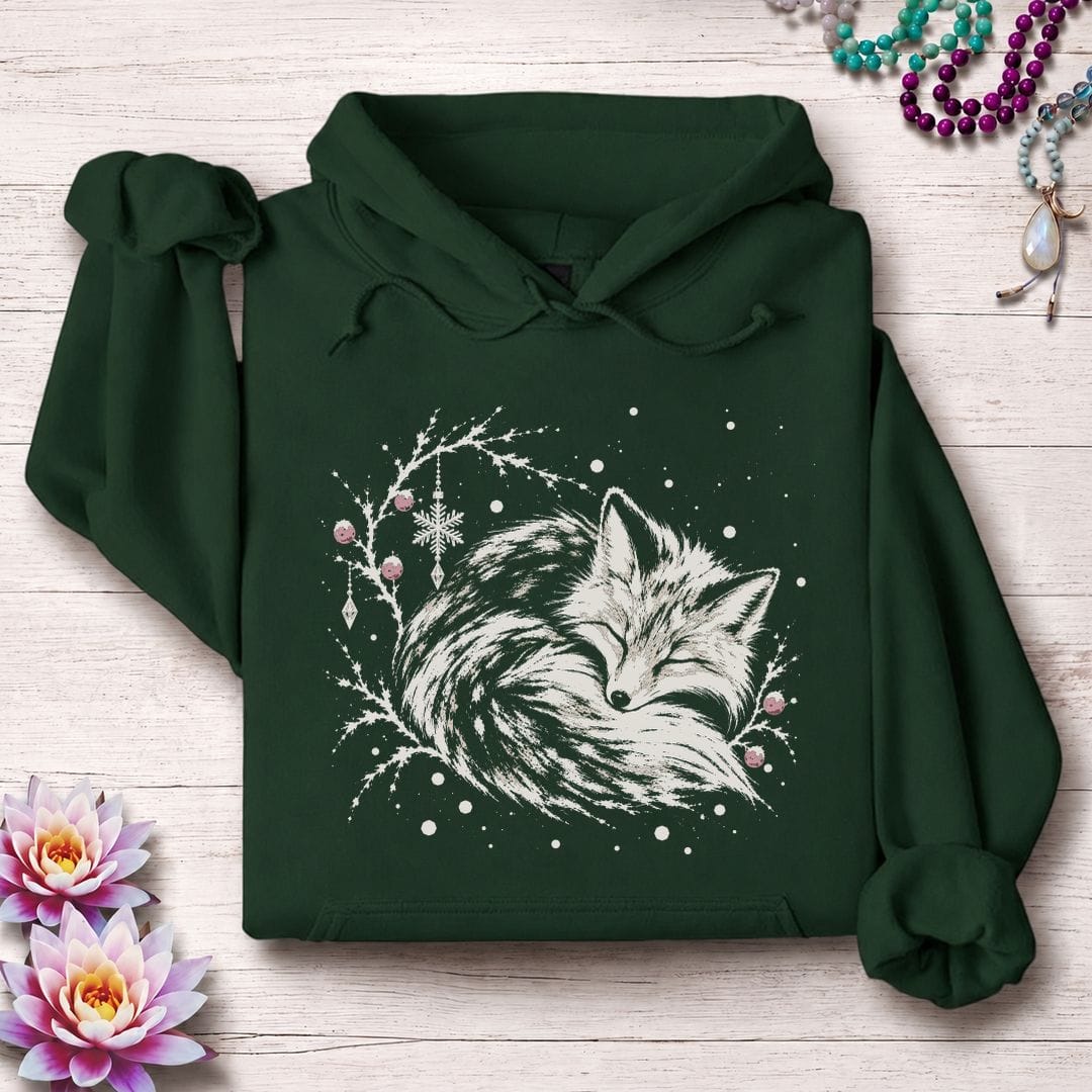 Whimsical Fox Hoodie Forest Green