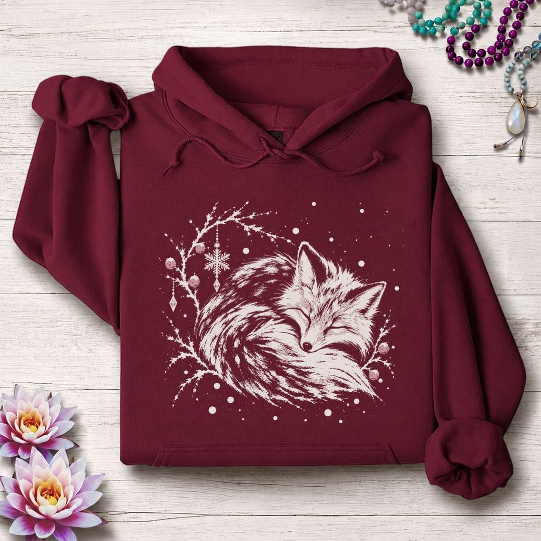 Whimsical Fox Hoodie Maroon