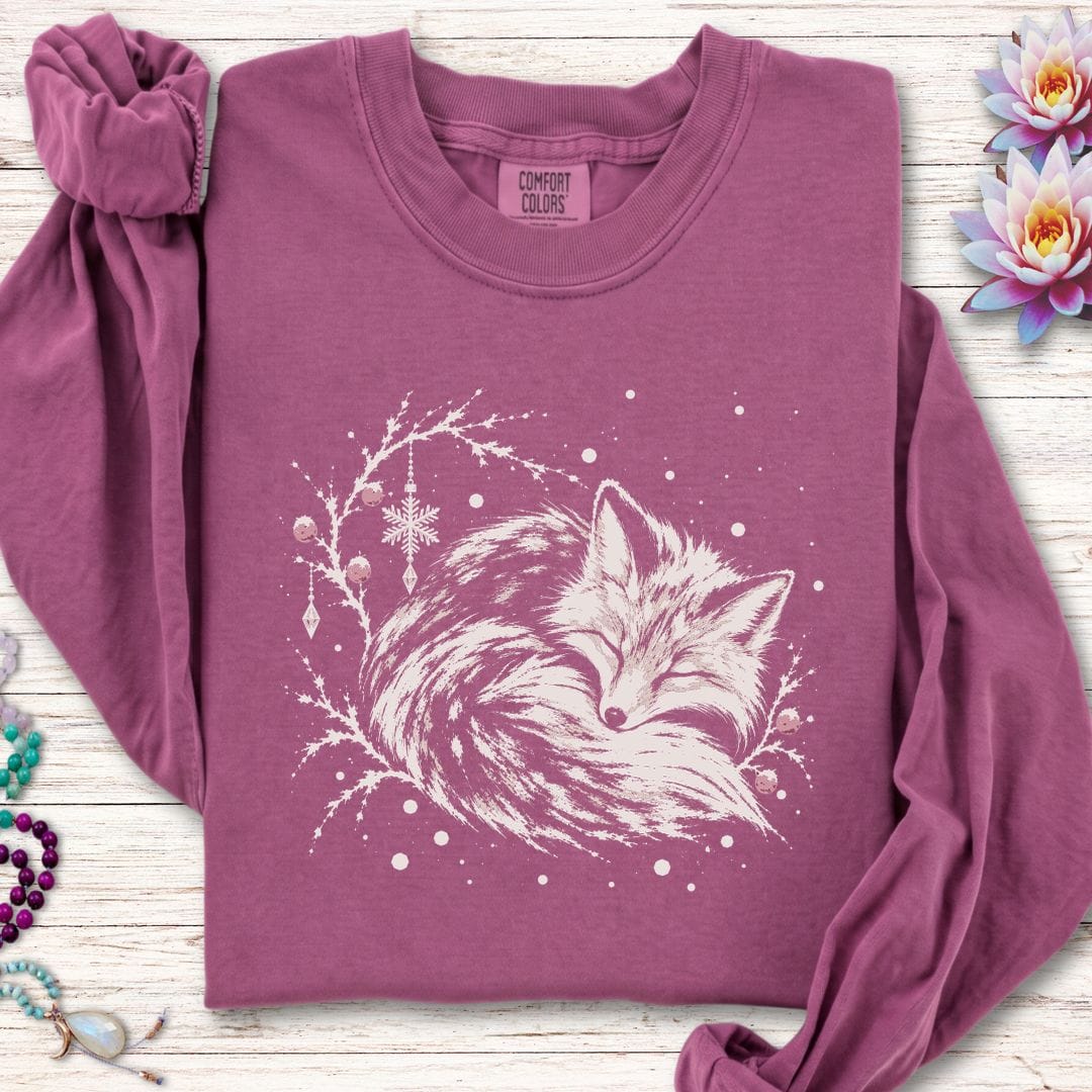 Whimsical Fox Long Sleeve Tee Berry