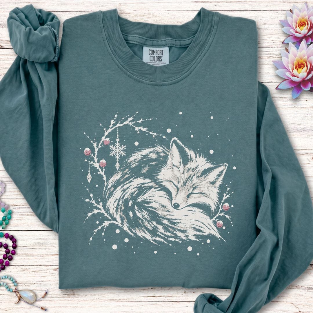 Whimsical Fox Long Sleeve Tee Blue Spruce