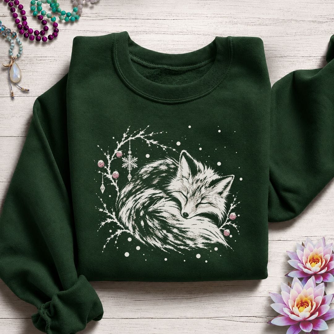 Whimsical Fox Sweatshirt Forest Green