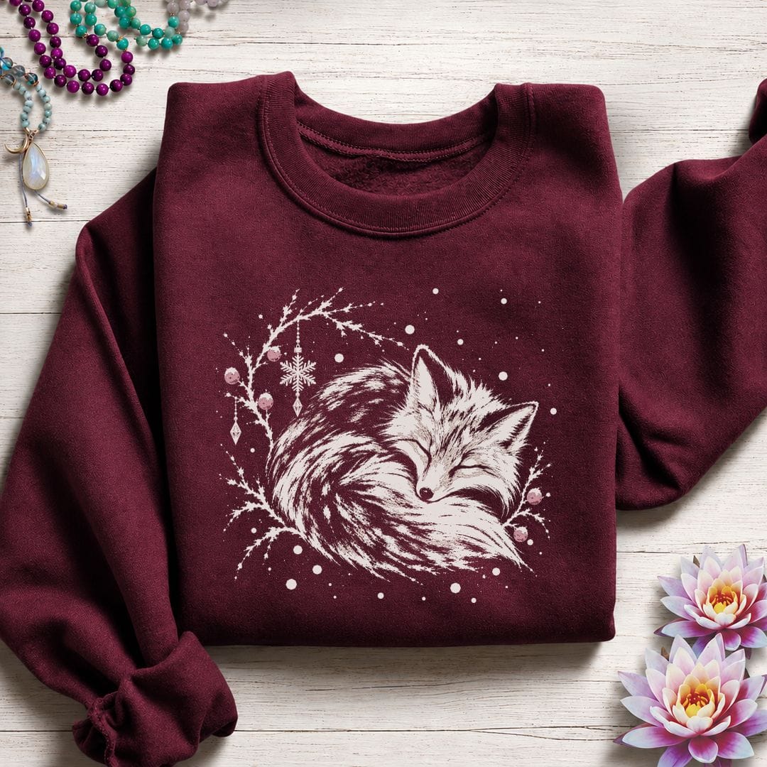 Whimsical Fox Sweatshirt Maroon