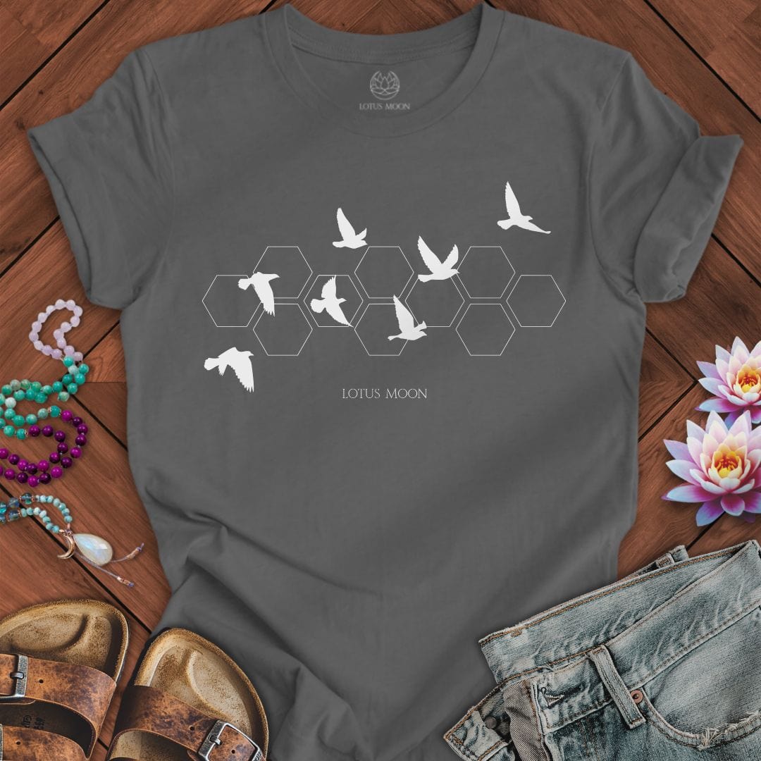 White Flying Birds Tee Asphalt