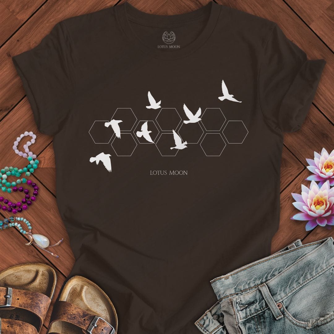 White Flying Birds Tee Brown