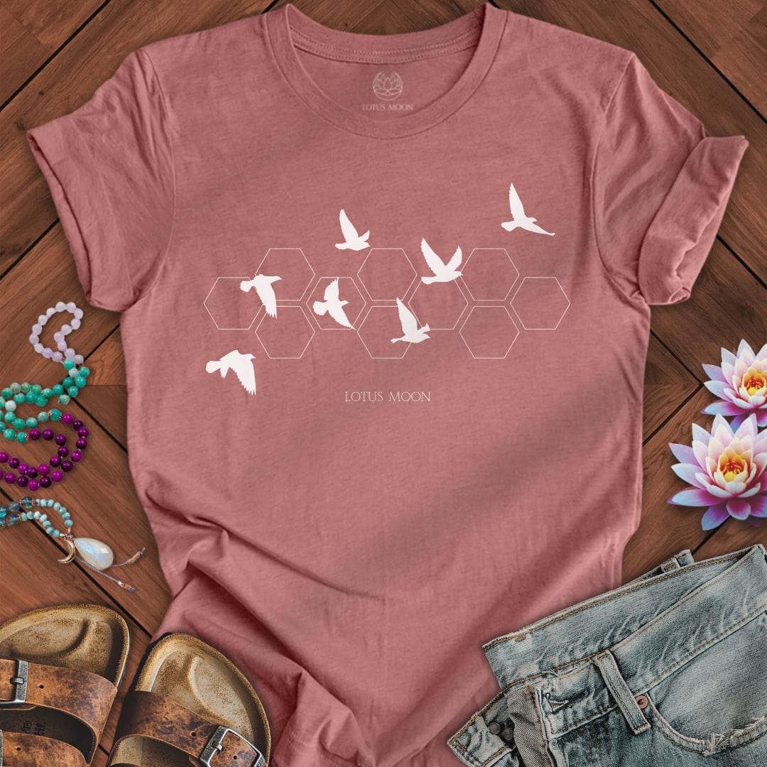 White Flying Birds Tee Heather Mauve