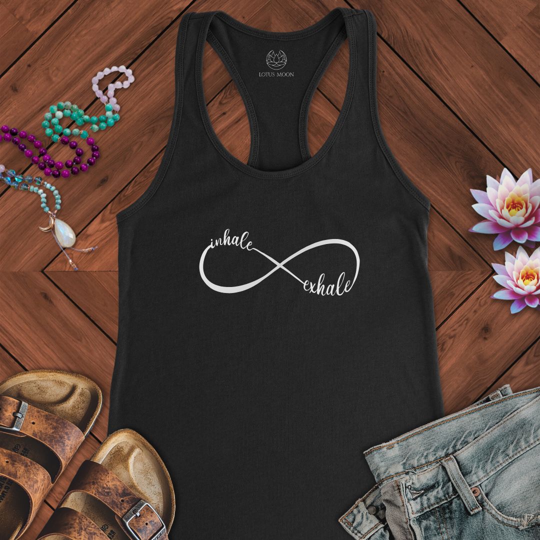 White Inhale Exhale Infinity Tank Solid Black