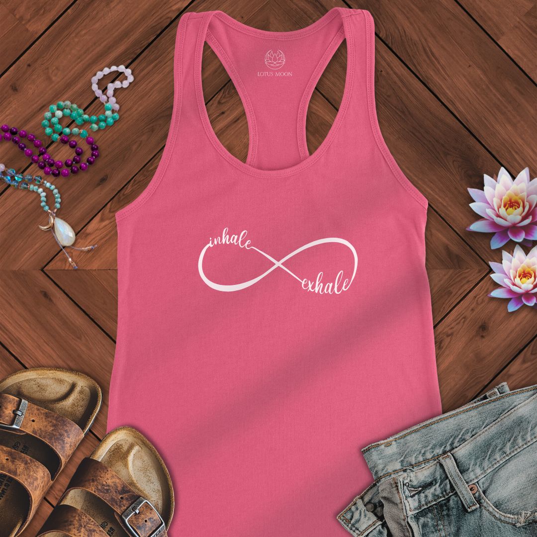 White Inhale Exhale Infinity Tank Solid Hot Pink