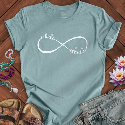 White Inhale Exhale Infinity Tee Heather Blue Lagoon
