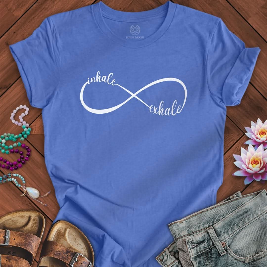 White Inhale Exhale Infinity Tee Heather Columbia Blue