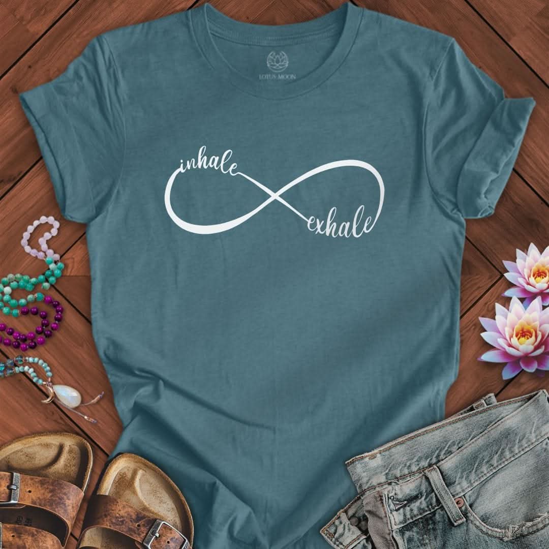 White Inhale Exhale Infinity Tee Heather Deep Teal