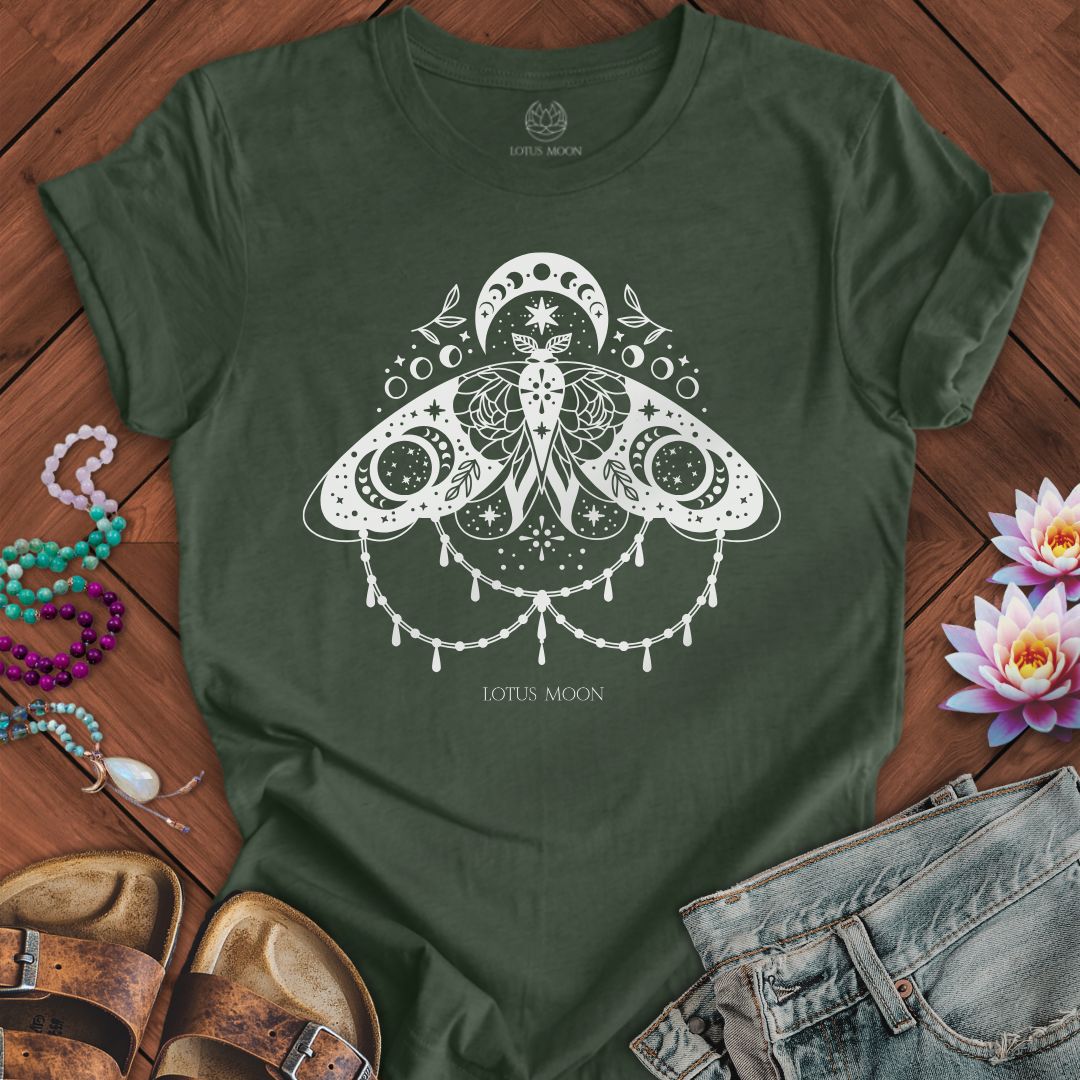 White Lunar Moth Tee Heather Forest