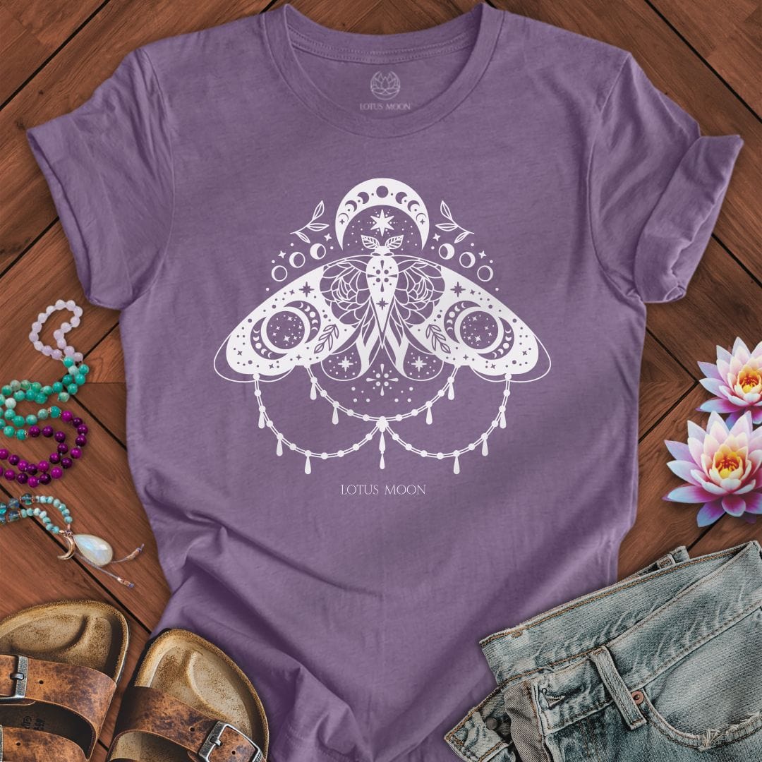 White Lunar Moth Tee Heather Purple