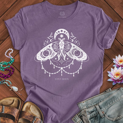 White Lunar Moth Tee Heather Purple