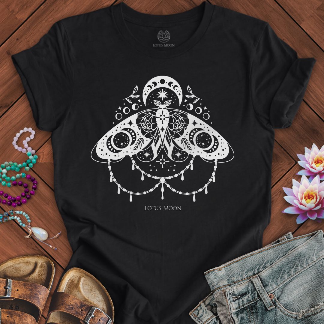 White Lunar Moth Tee Solid Black Blend