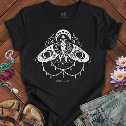 White Lunar Moth Tee Solid Black Blend