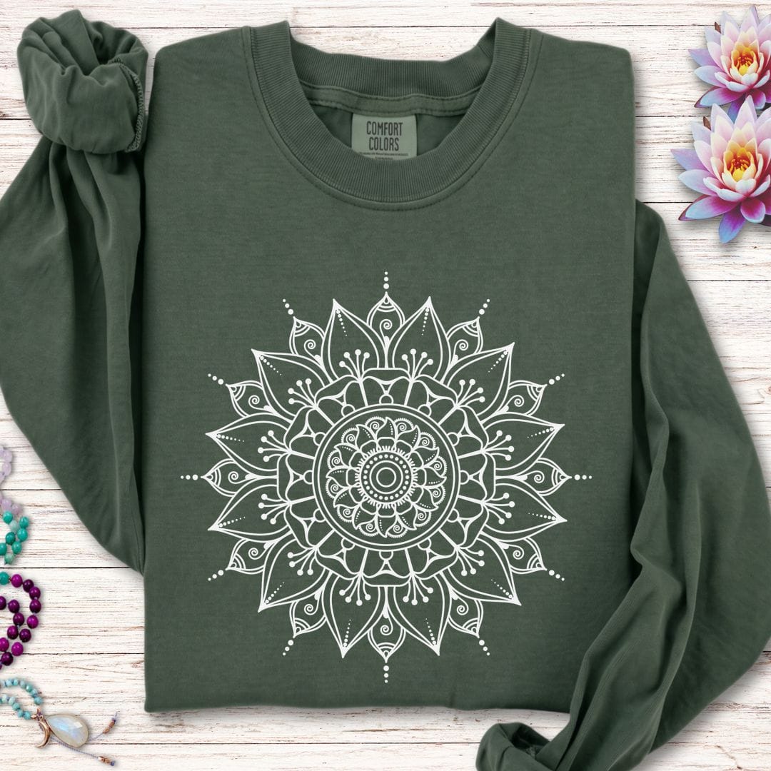 Printify Long-sleeve White Mandala Long Sleeve Tee Hemp / S