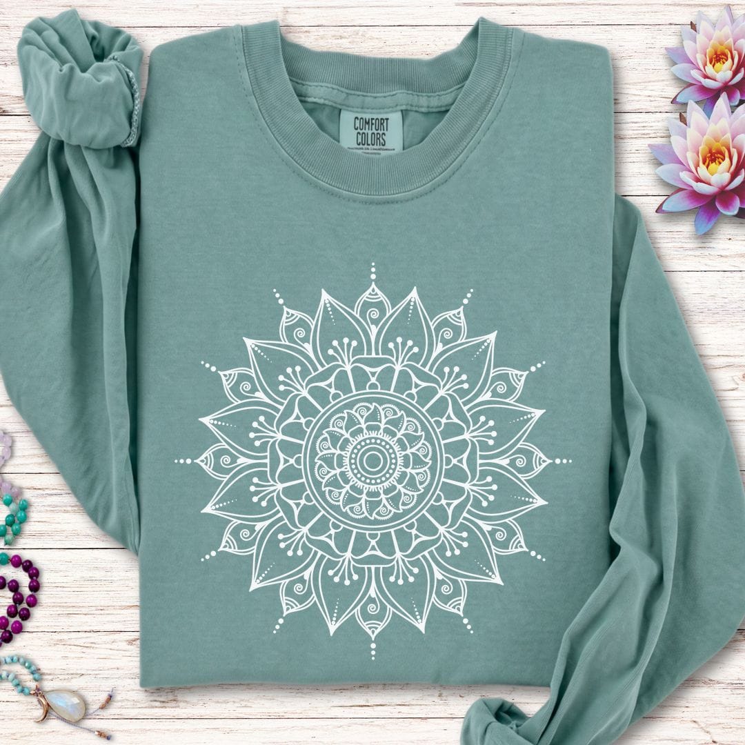 Printify Long-sleeve White Mandala Long Sleeve Tee Light Green / S