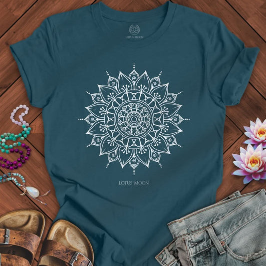White Mandala Tee Deep Teal