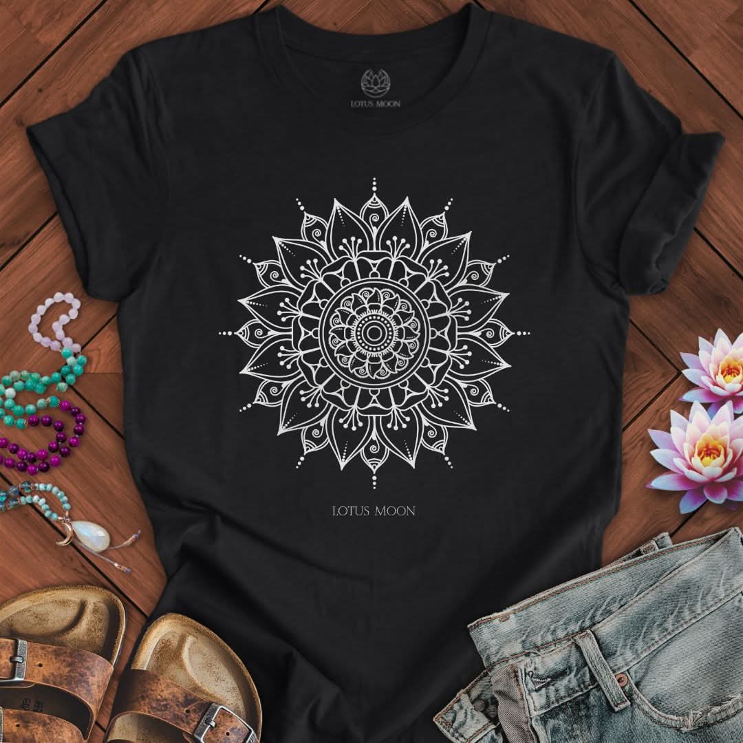 White Mandala Tee Solid Black Blend