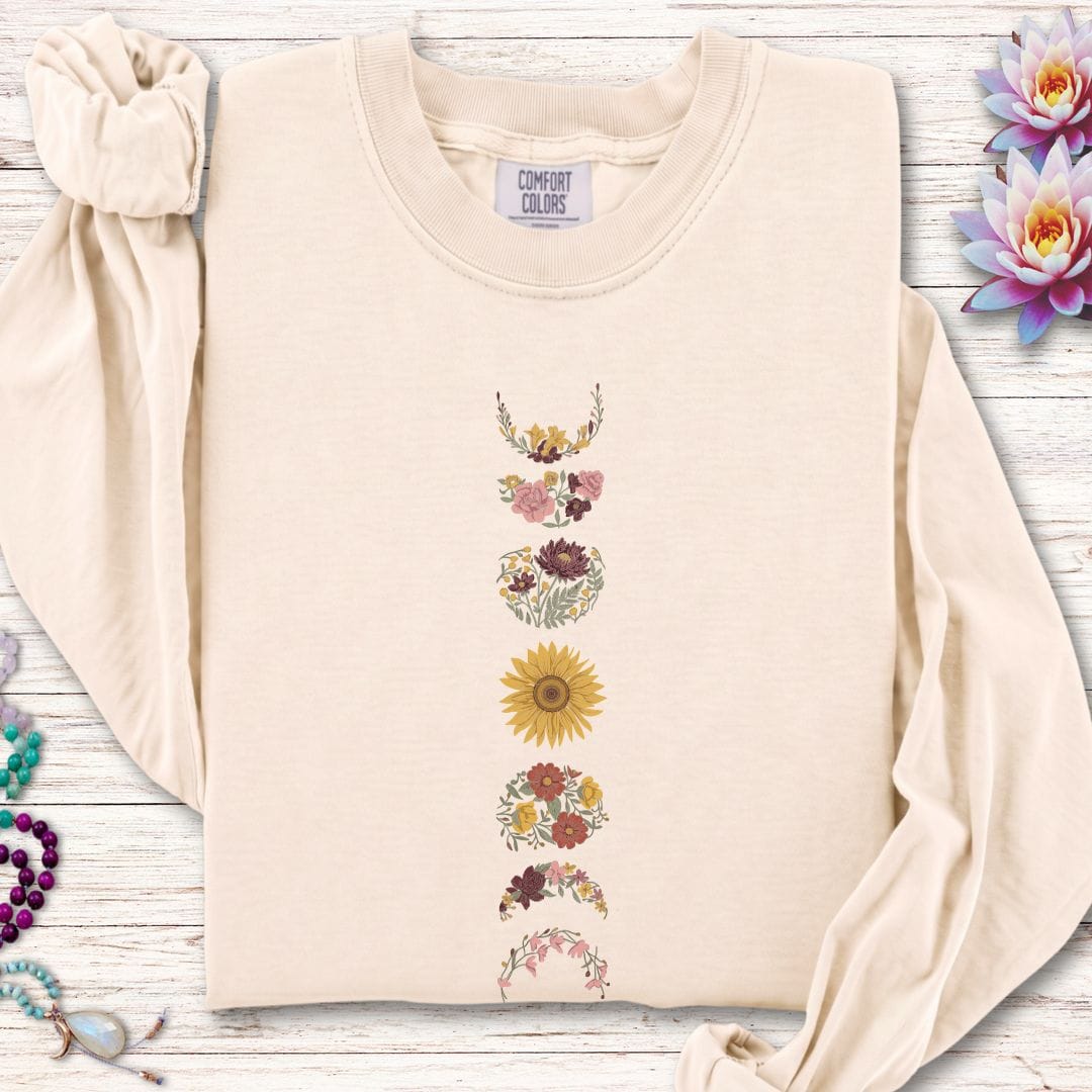 Printify Long-sleeve Wildflower Moon Phases Long Sleeve Tee Ivory / S
