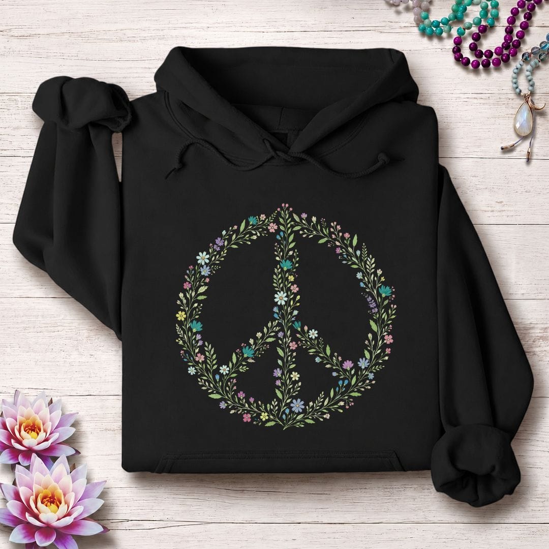 Printify Hoodie Wildflower Peace Hoodie Black / S