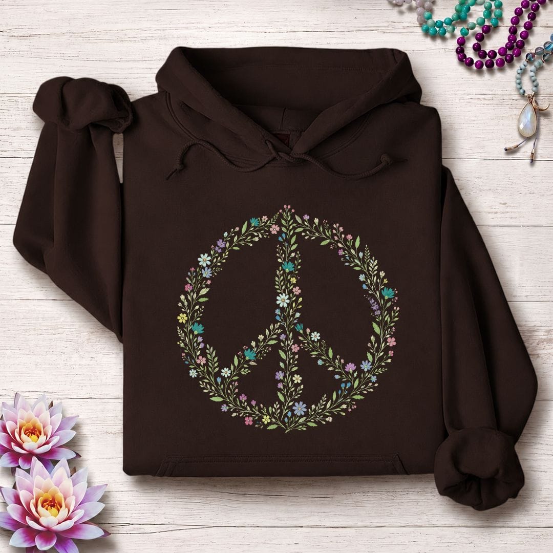 Printify Hoodie Wildflower Peace Hoodie Dark Chocolate / S